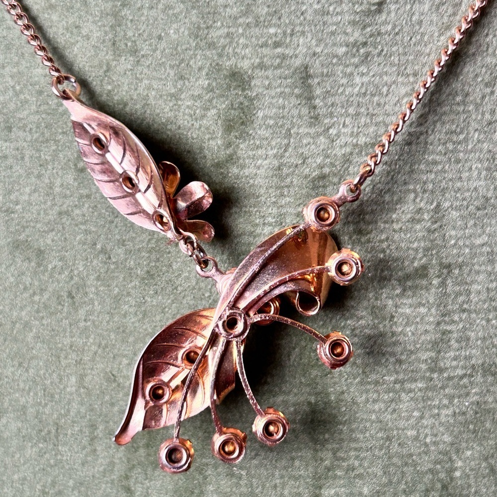 Vintage ant pendant gold-toned necklace, Aqua White rhinestones Whimsy Nature - Picture 5 of 10
